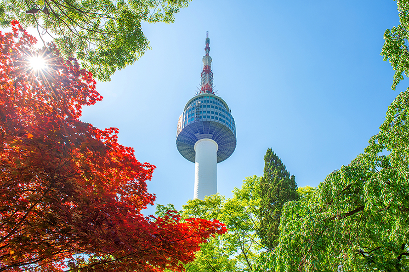 Beautiful view of the Namsan tower from the wall around Seoul.